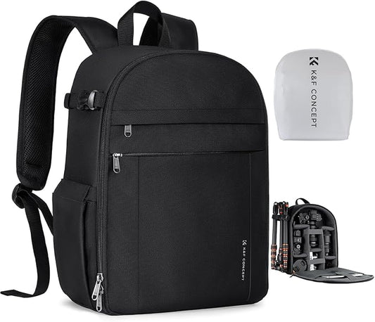 K&F CONCEPT Camera Backpack, Lightweight Camera Bag with Tripod Holder | Professional Bag for DSLR/SLR Mirrorless, with 14in Laptop Compartment & Rain Cover