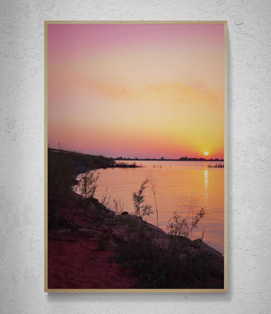 Oklahoma Lake Sunset Print, Pink Sky Landscape Photography, Farmhouse Wall Art